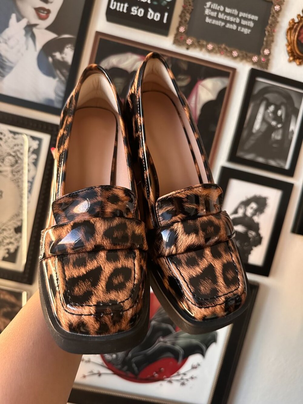 Leopard Patent Chunky Heeled Loafers - Picture 2 of 6